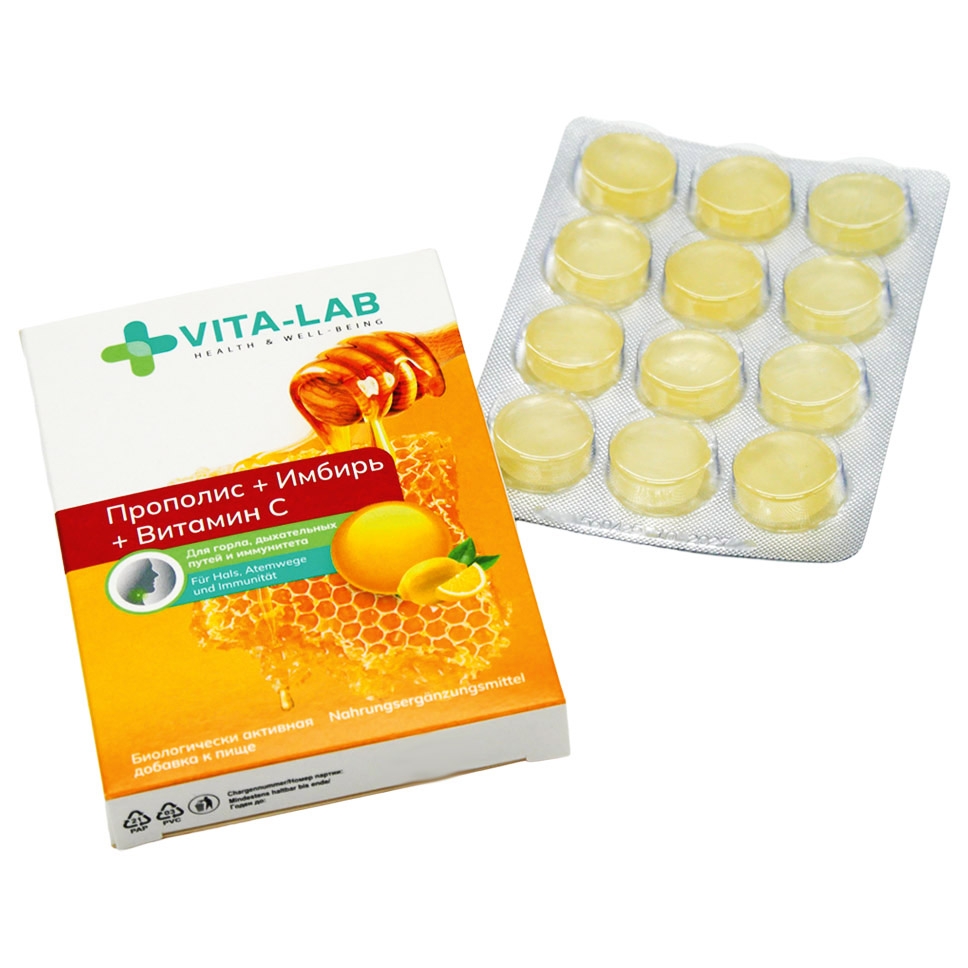 "Vita Lab" Lutschtabletten mit Propolis, Ingwer und Vitamin C, 12 Stück