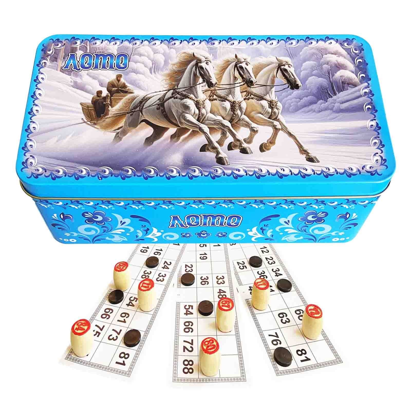 Brettspiel Loto - "Winter, Trojka" in Metallbox