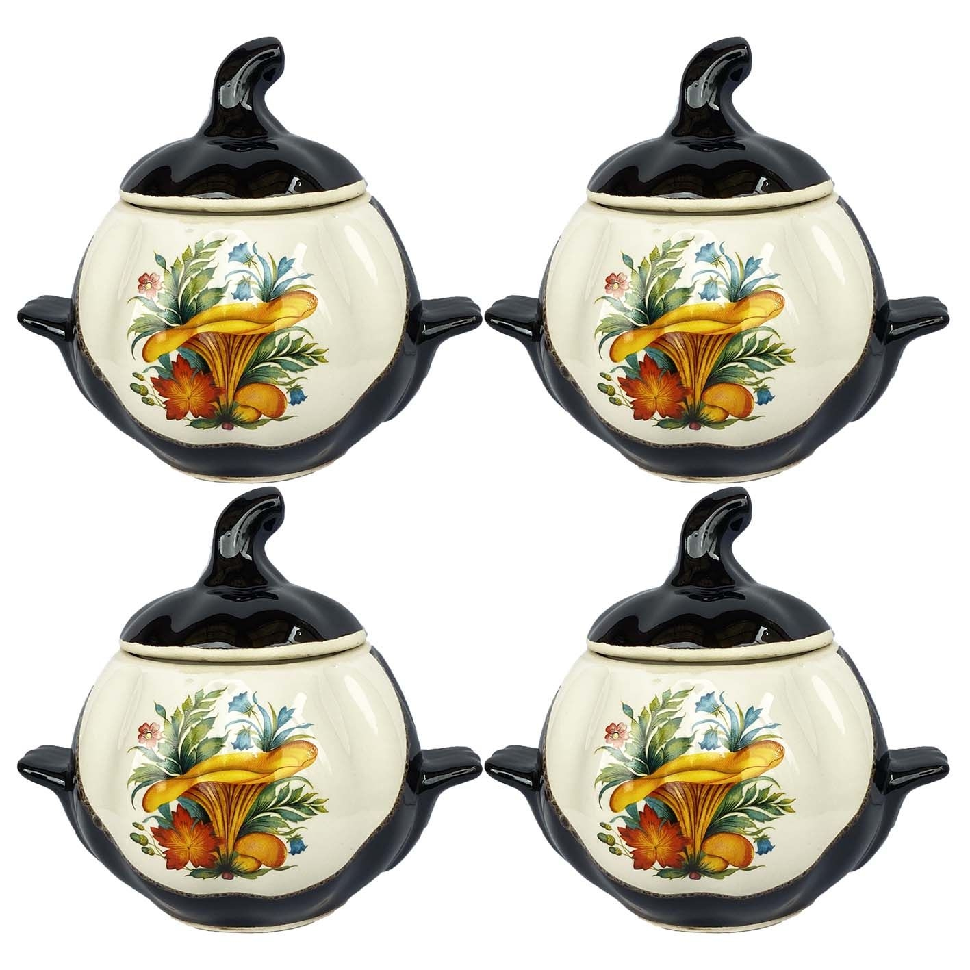 Keramiktopf "Pfifferlinge" mit Griffen, 750 ml, Set aus 4 St.