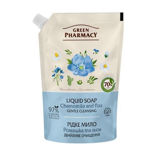 "Grüne Apotheke" Flüssige Cremeseife "Kamille und Flachs" Nachfüllpackung, 460 ml