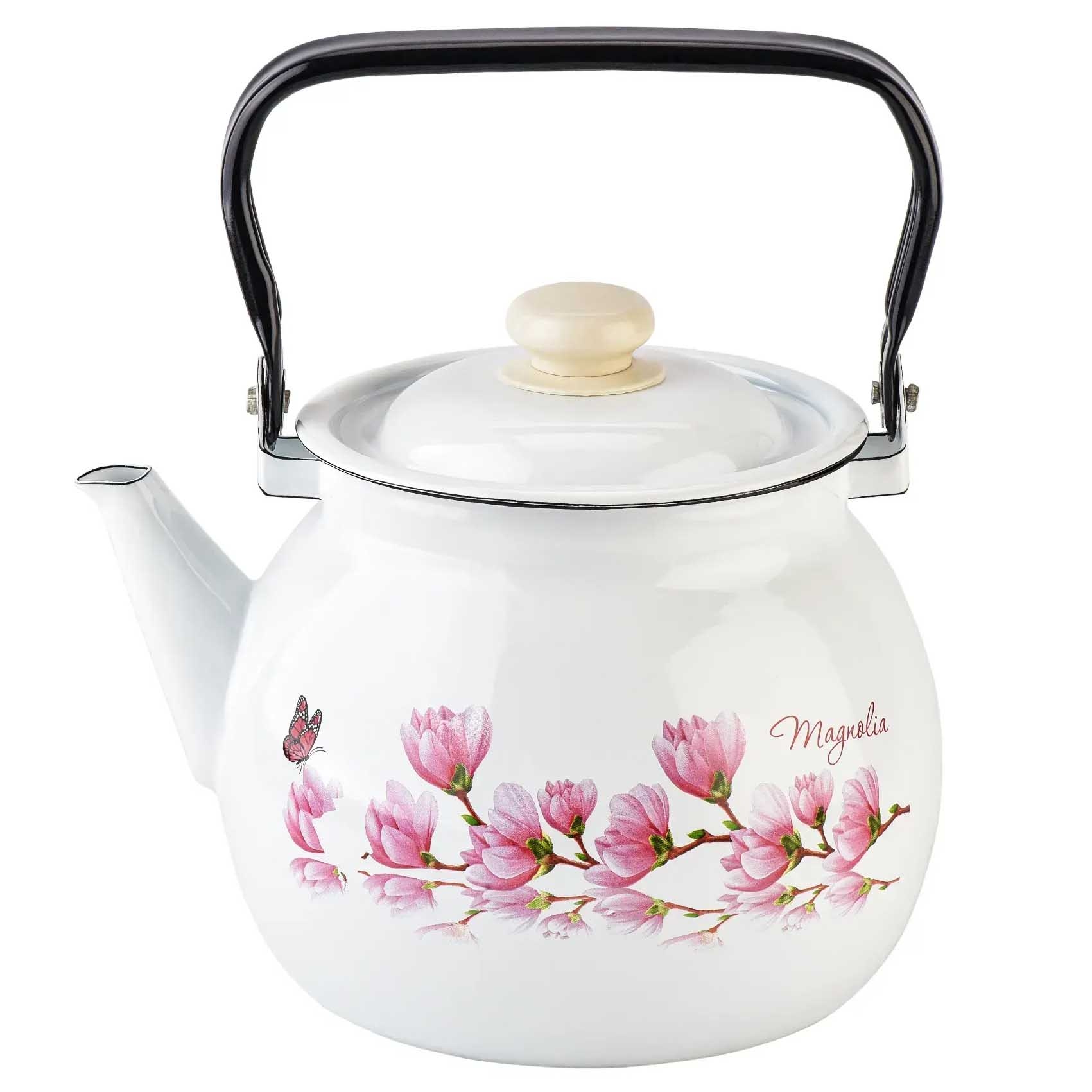 Teekanne, emailliert, 3,5 L "Magnolie", sphärisch
