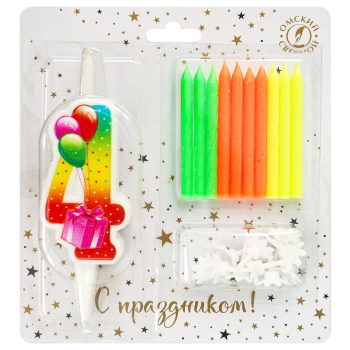 Kerze für Torte Set, Figur 4 +10 Kerzen "Klassisch", farbig