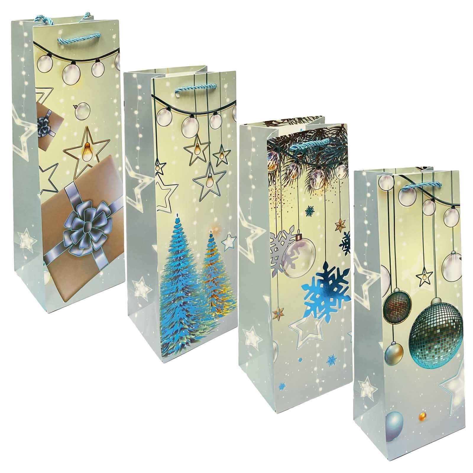 Geschenktasche Set für Wein/Sekt " Mix Weihnachten hellblau", 35x12 cm