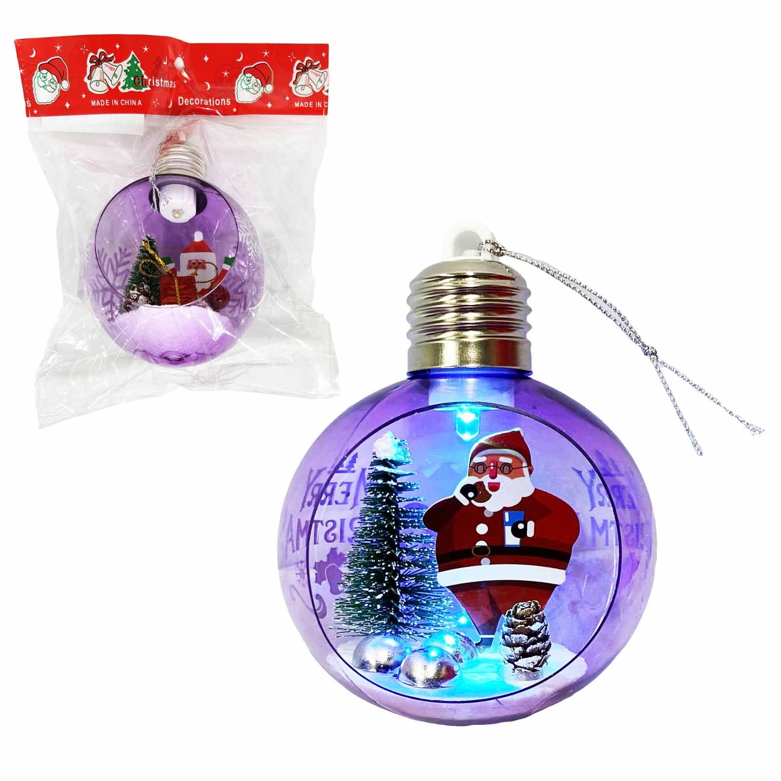 Елочный шар LED, пластик, Ø 8 cm, "Merry Christmas" фиолетовый, 1 шт.
