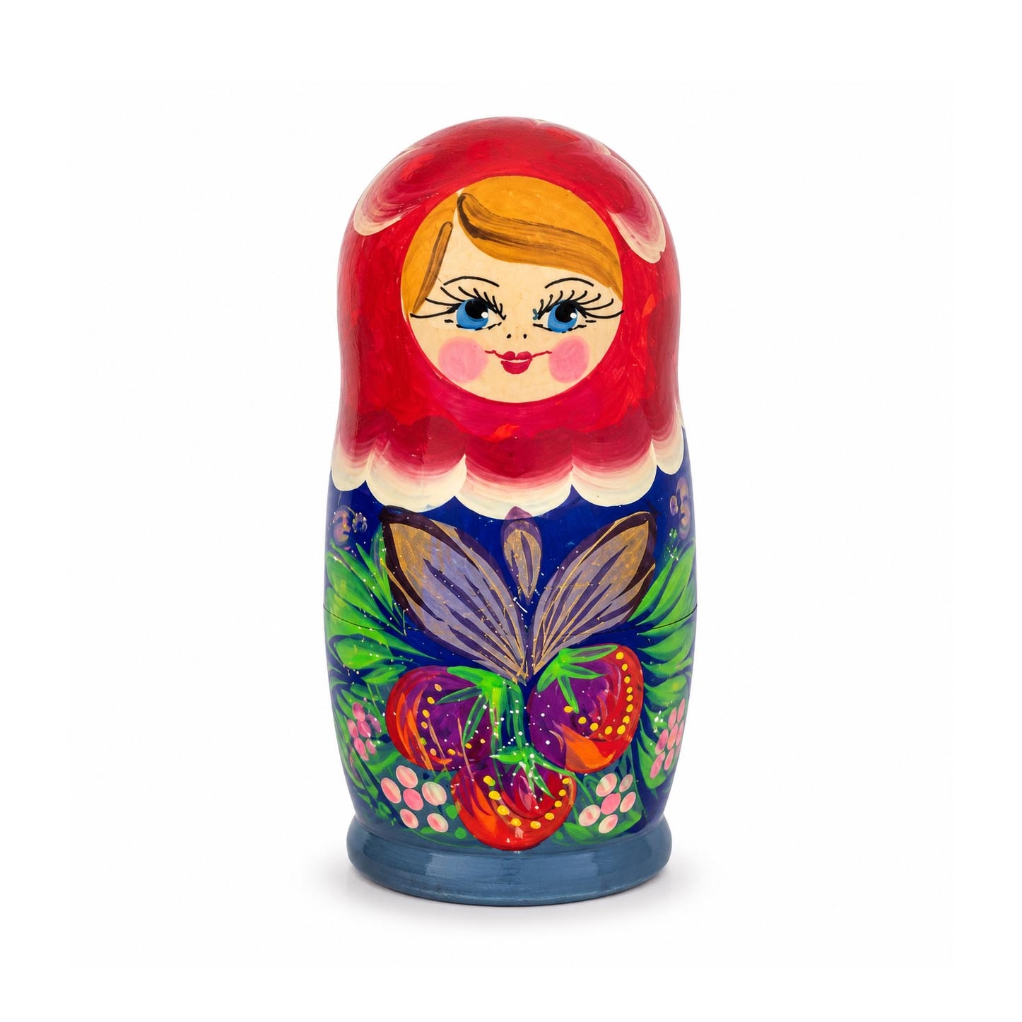 Матрёшка "Народная роспись", "Красно-синяя с земляникой", 10-12 см (3 места)
