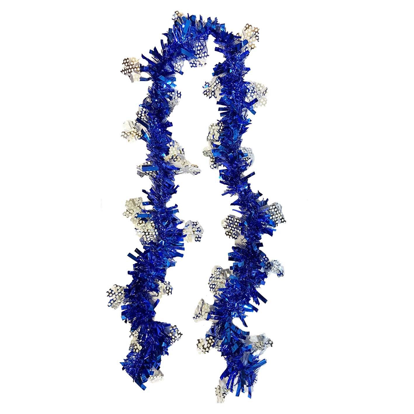 Елочное украшение "Гирлянда", синяя с серебряными снежинками, Ø 9х150 см