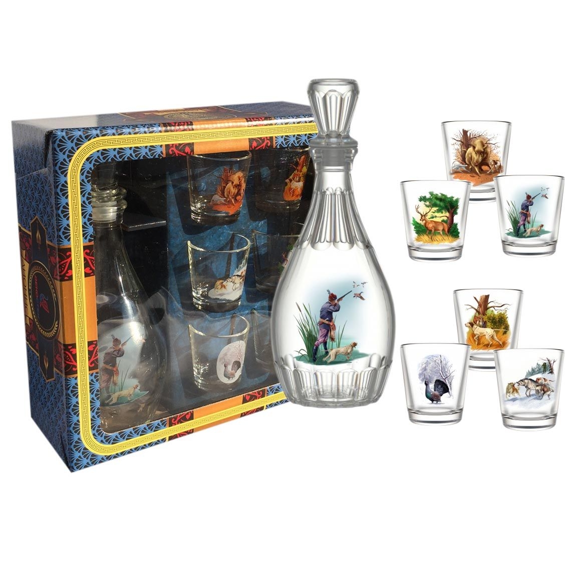Set - Wodkagläser 6 St. mit Karaffe Dionis, 50 ml, "Jagd"