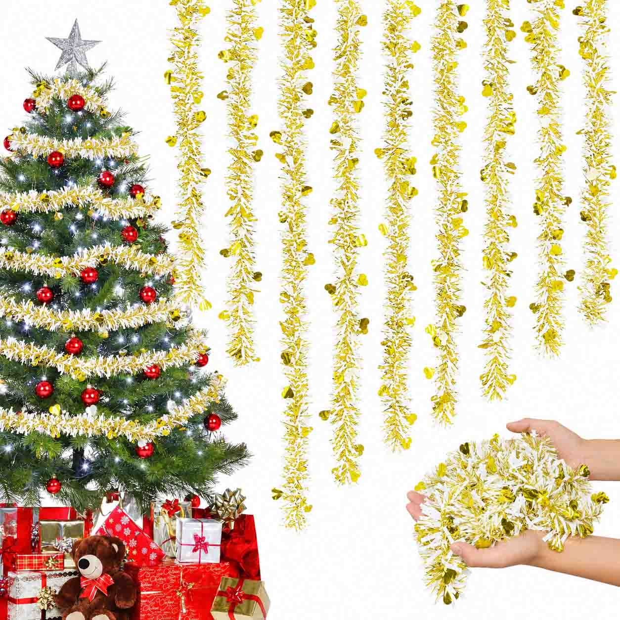 Tannenbaum-Lametta, Gelb-Weiß mit Herzen, Ø 9х150 cm