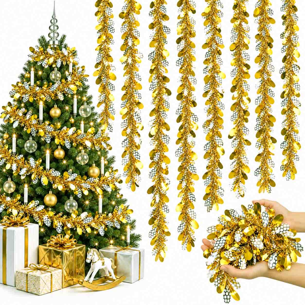 Tannenbaum-Lametta, Gelb-Weiß mit Blütenblätter, Ø 9х150 cm