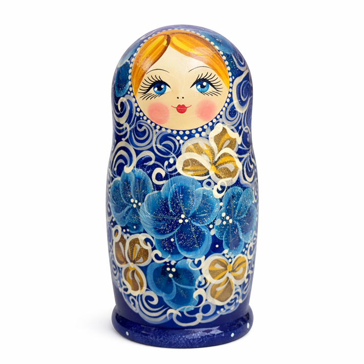 Матрёшка «Зимний орнамент – Синие узоры», 22–23 см (7 мест)