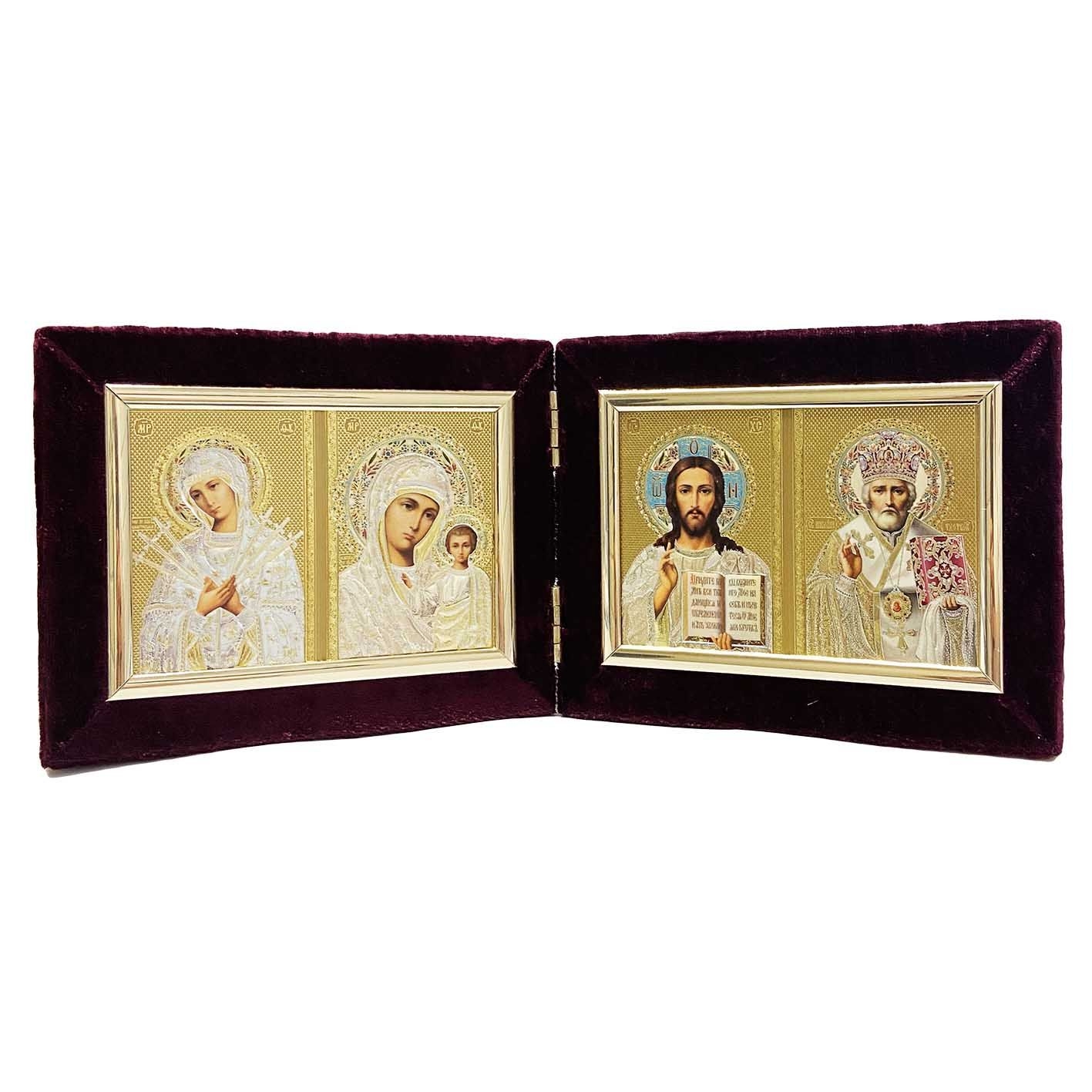 Ikone 2-fach, Samt, Faltbar, 4-Lika, 9x30cm