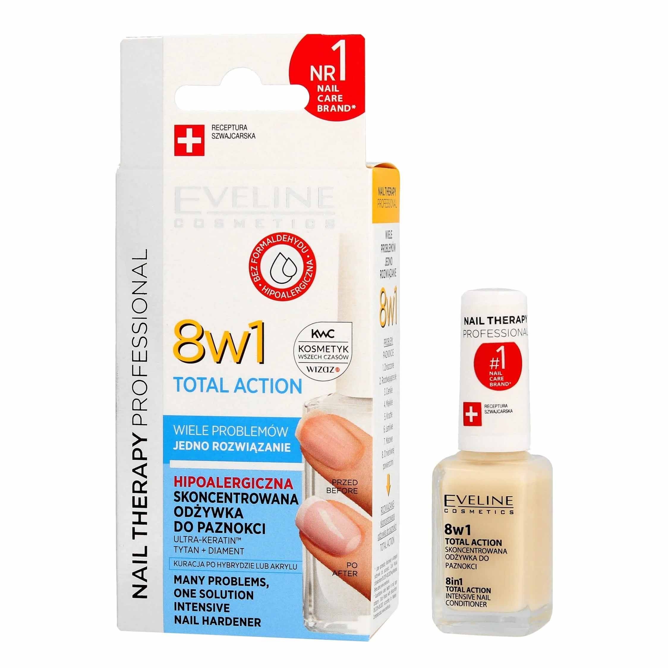 Eveline - средство для ногтей "Total action" 8 в 1, серебрянное сияние.