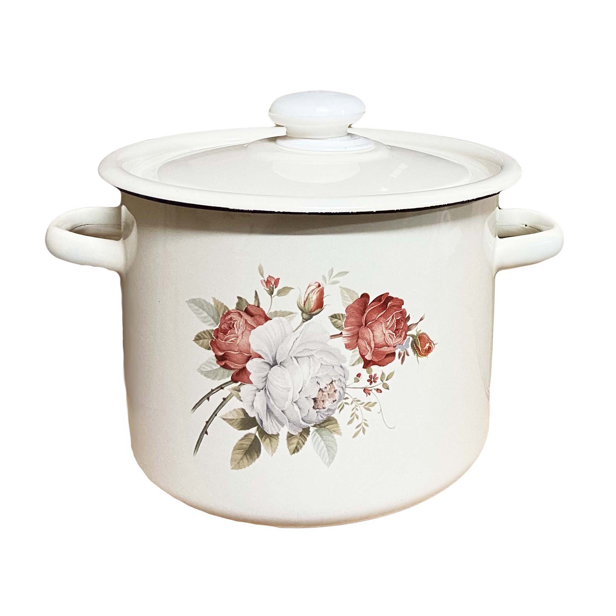 Topf, emailliert "Rose", 2,0 L, zylindrisch