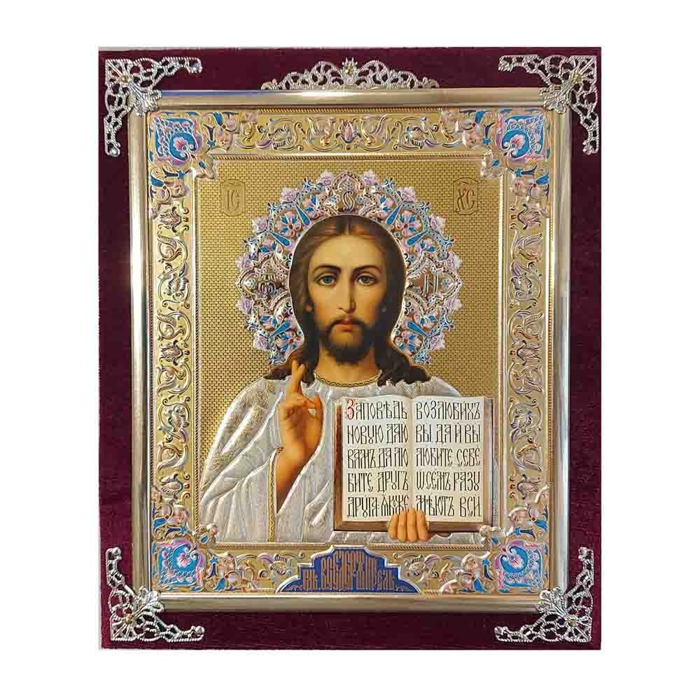 Икона в бархате, Спаситель, 15х18 см