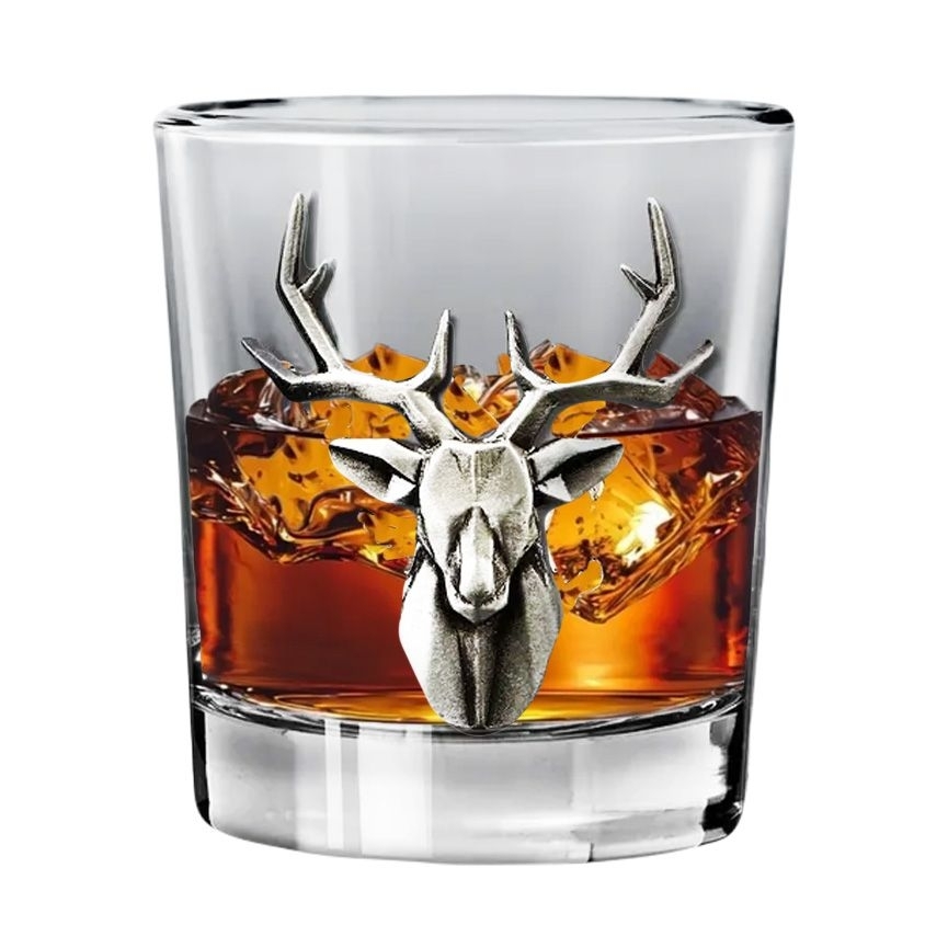 Whiskyglas mit Metall „Hirsch“, 230 ml