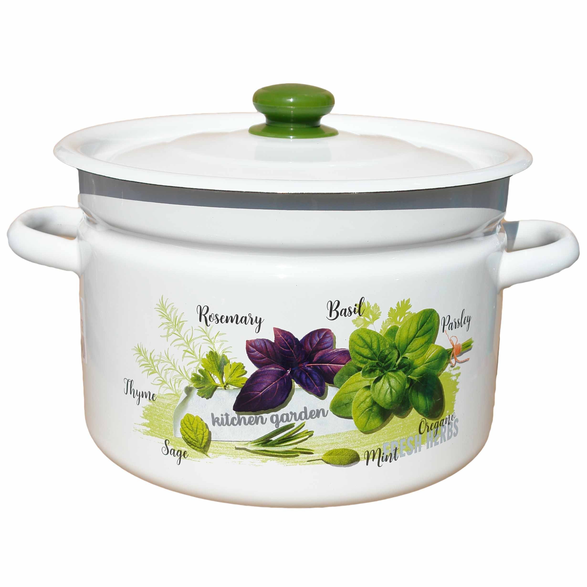 Кастрюля эмалированная, 9 л - "Зелень фреш"