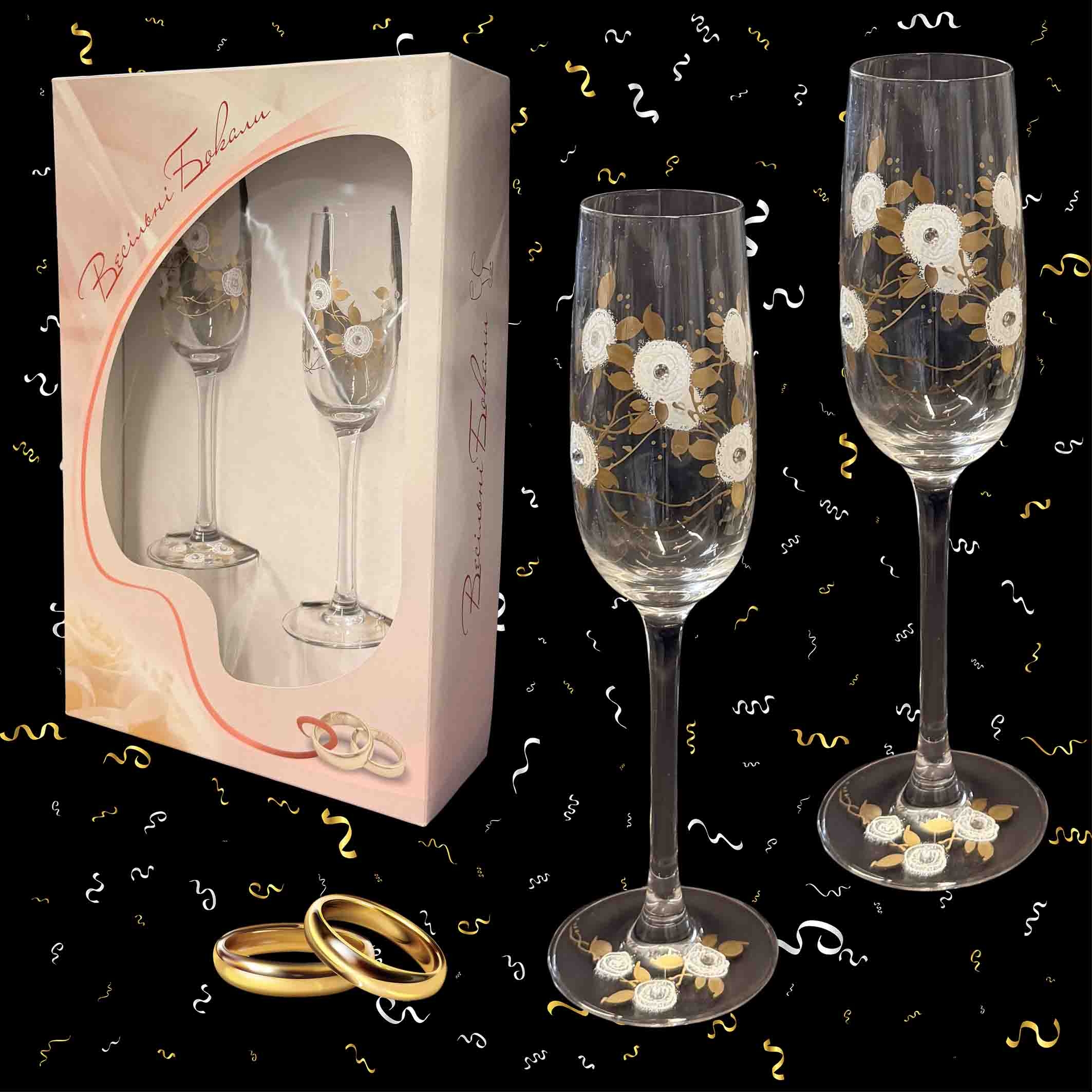 Geschenkset aus 2 Hochzeitsgläsern "Valencie", Böhmisches Glas, handbemalt, 160 ml