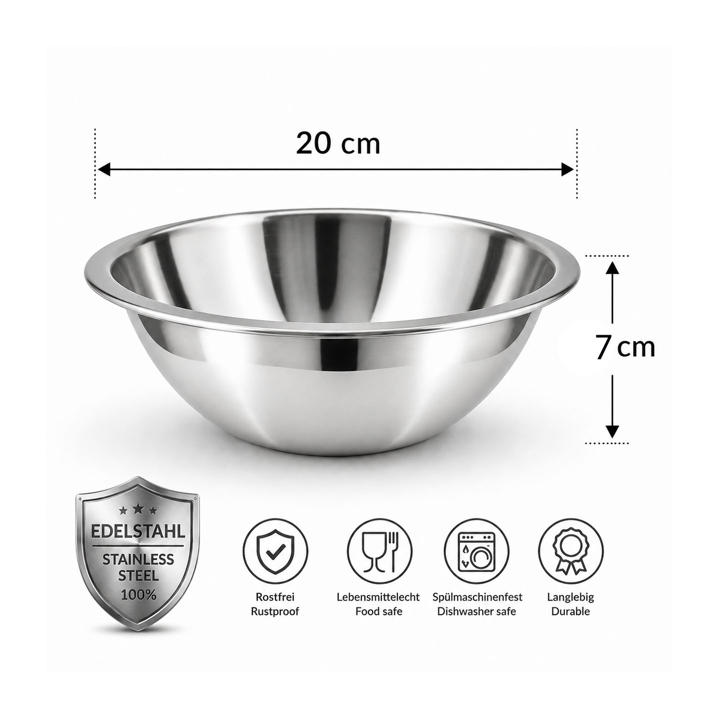 Edelstahlschüssel, glänzend, Ø20 cm, 1L
