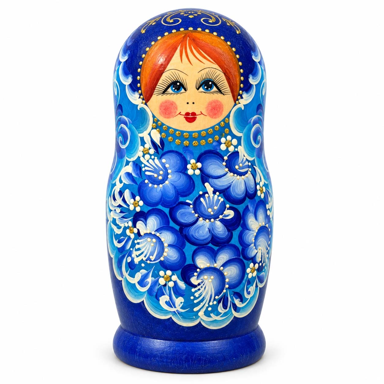 Матрёшка "Народная роспись", "Синe-голубая с цветами" 26 см (10 мест)