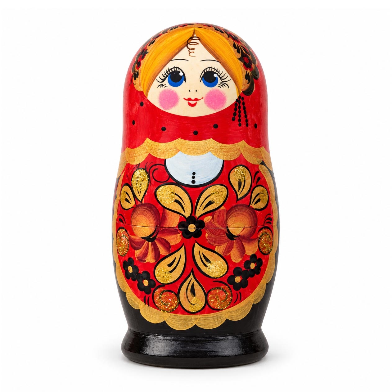 Матрёшка "Народная роспись - "Черная с красным с листочками", 17-18 см (5 мест)