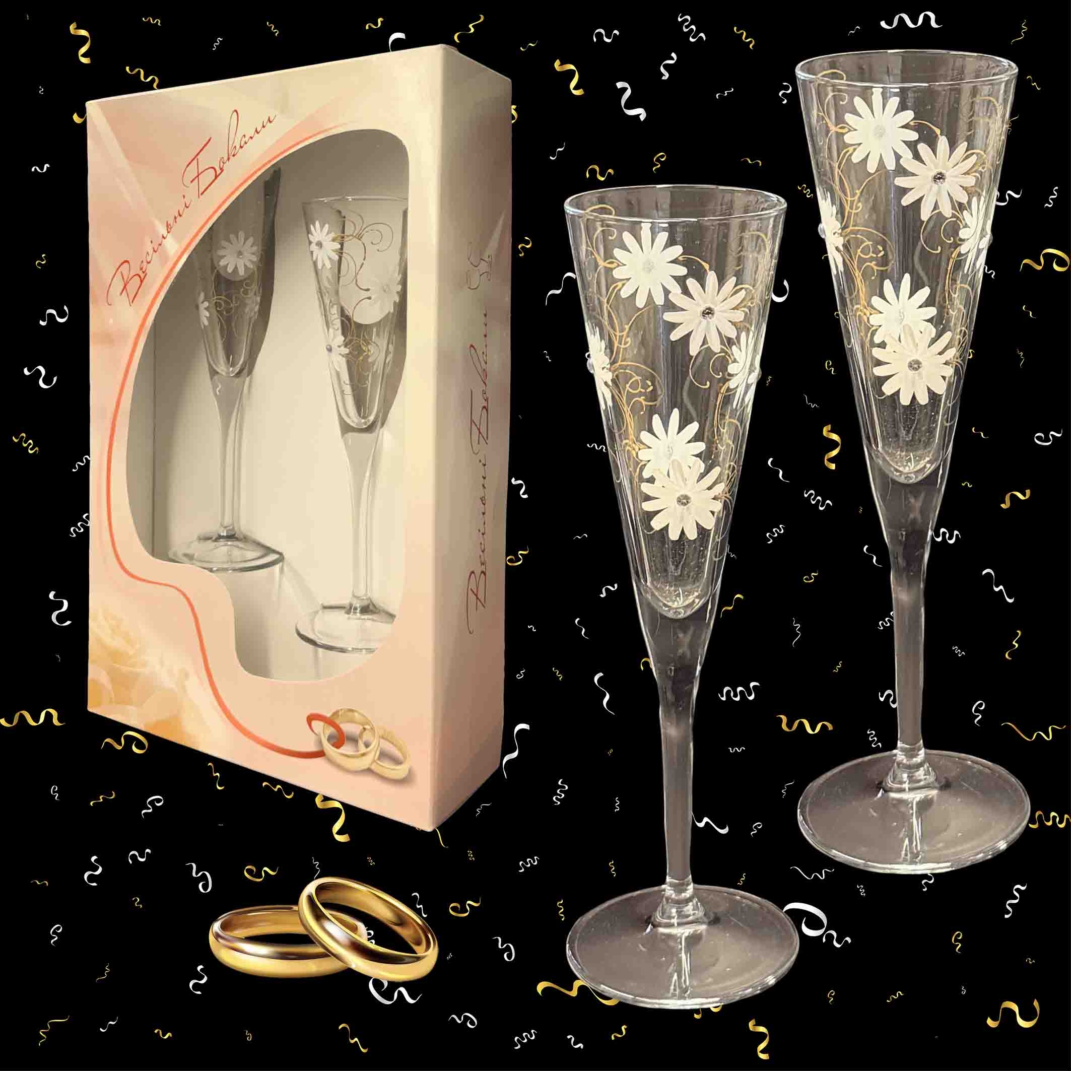 Geschenkset aus 2 Hochzeitsgläsern "Sedmikraska", Böhmisches Glas, handbemalt, 200 ml