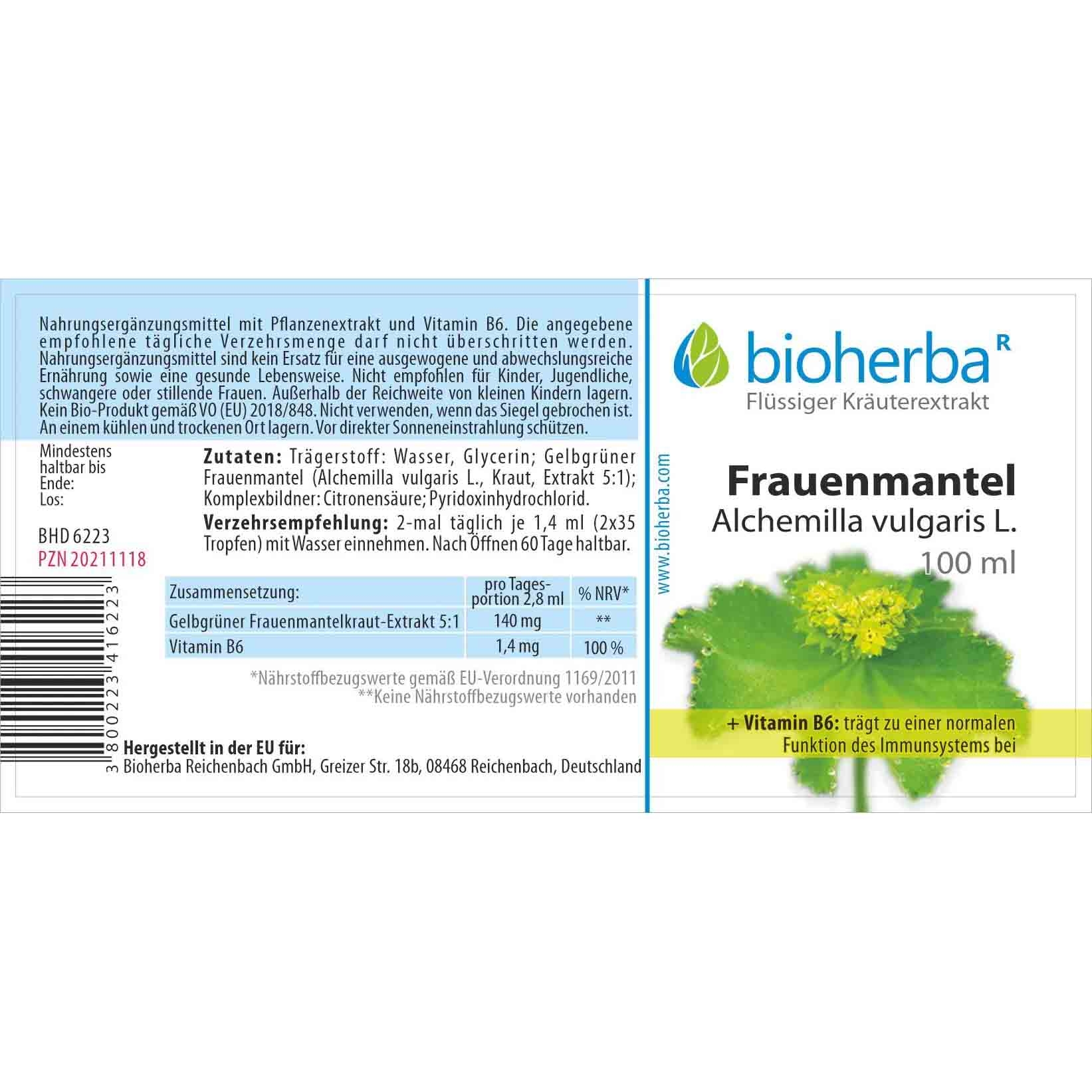 "Bioherba" - Frauenmantel Alchemilla vulgaris L. Tropfen, Tinktur, 100ml