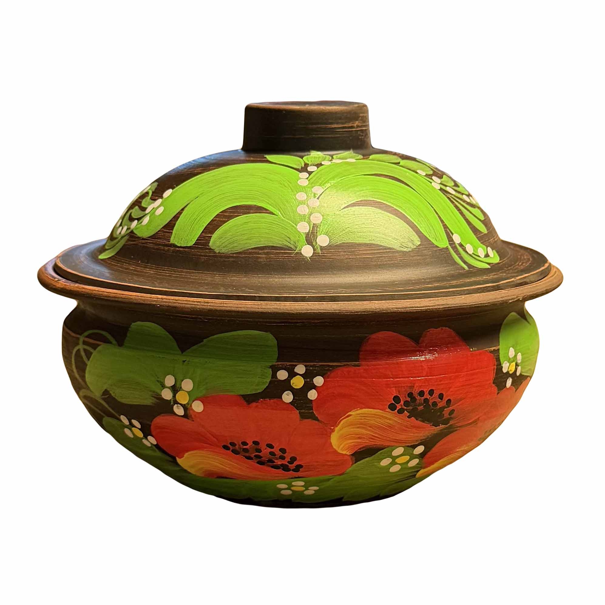 Keramiktopf, Roter Ton, matt, 1,5 L "Mohnblumen" (45166)