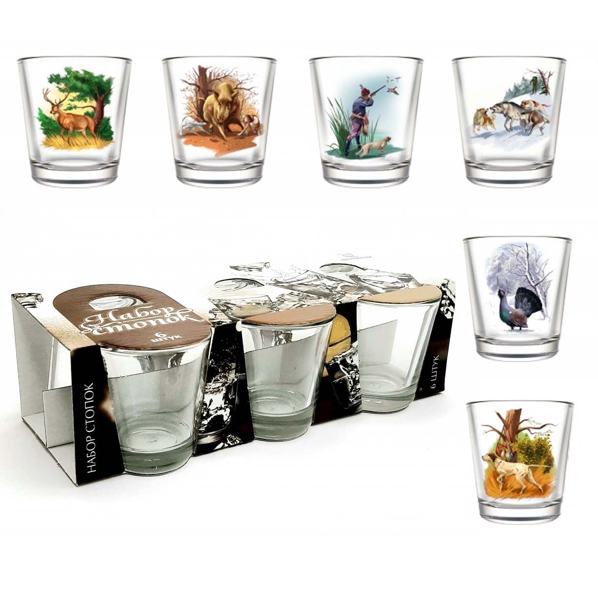 Wodkagläser Set "Jagd", konisch, 6 St., 50 ml