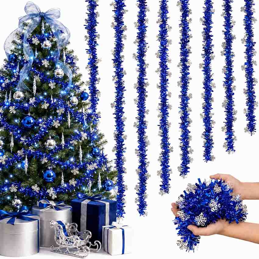 Tannenbaum-Lametta, Blau mit silbernen Schneeflocken, Ø 9х150 cm