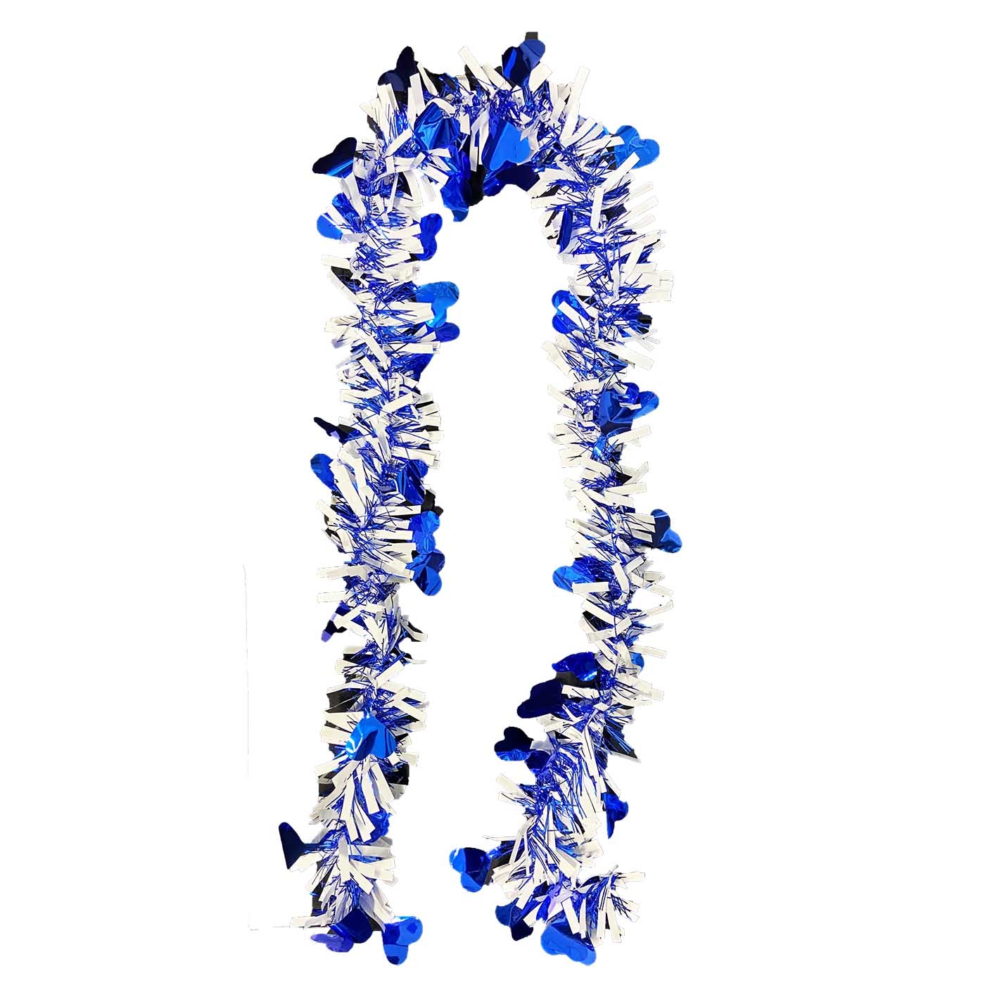 Tannenbaum-Lametta, Blau-Weiß mit Herzen, Ø 9х150 cm
