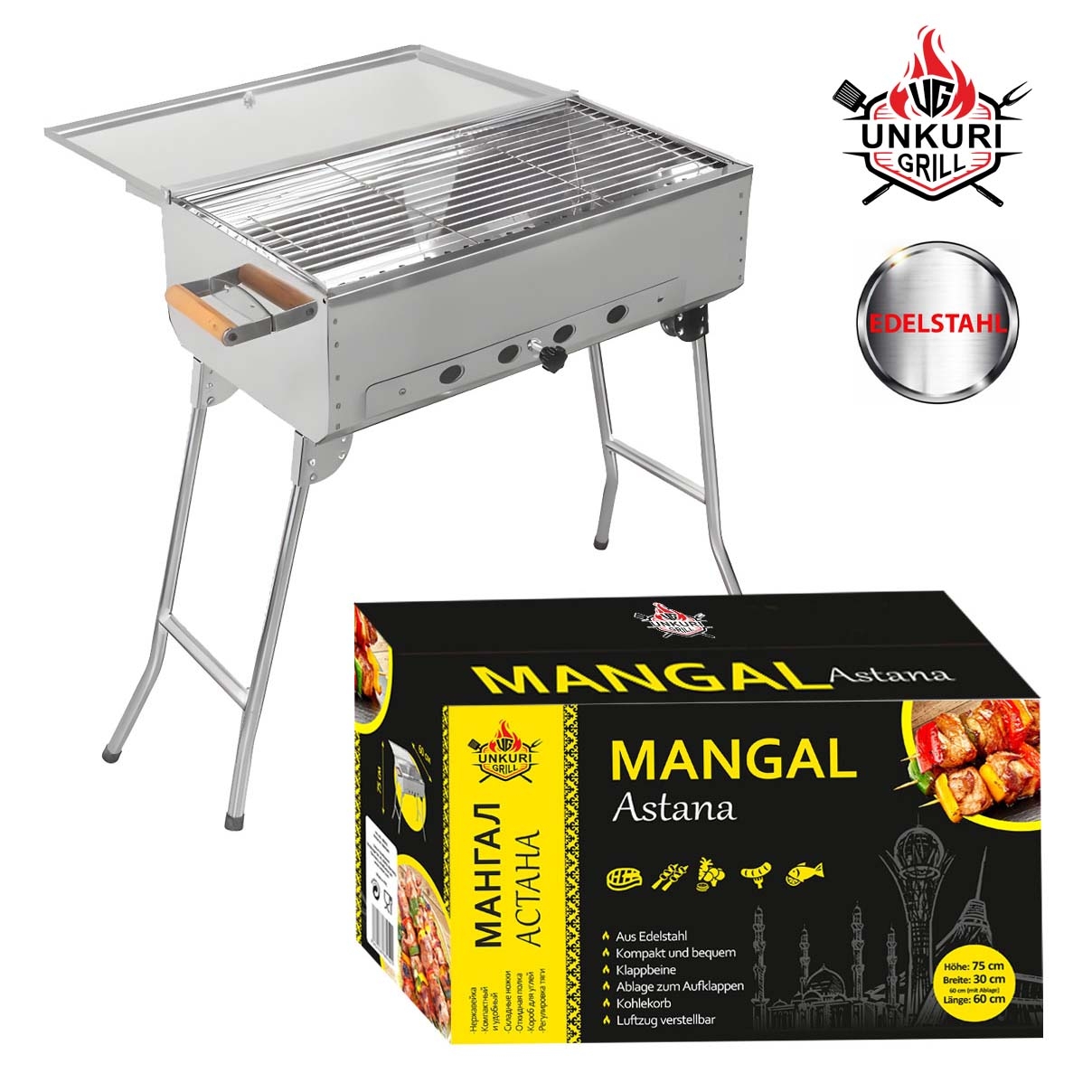 Mangal-Grill "Astana", aus Edelstahl mit Kohlenkorb