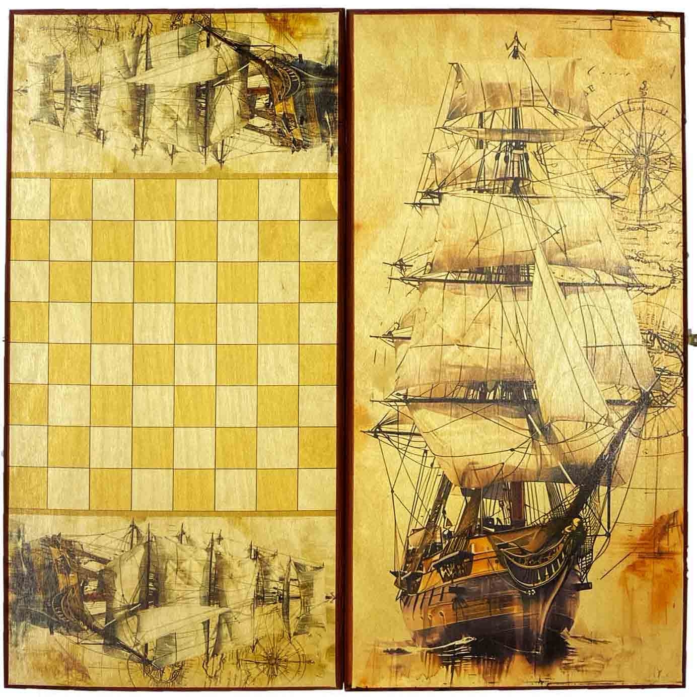 Backgammon "Segelboot", aus Holz, 600x600 mm