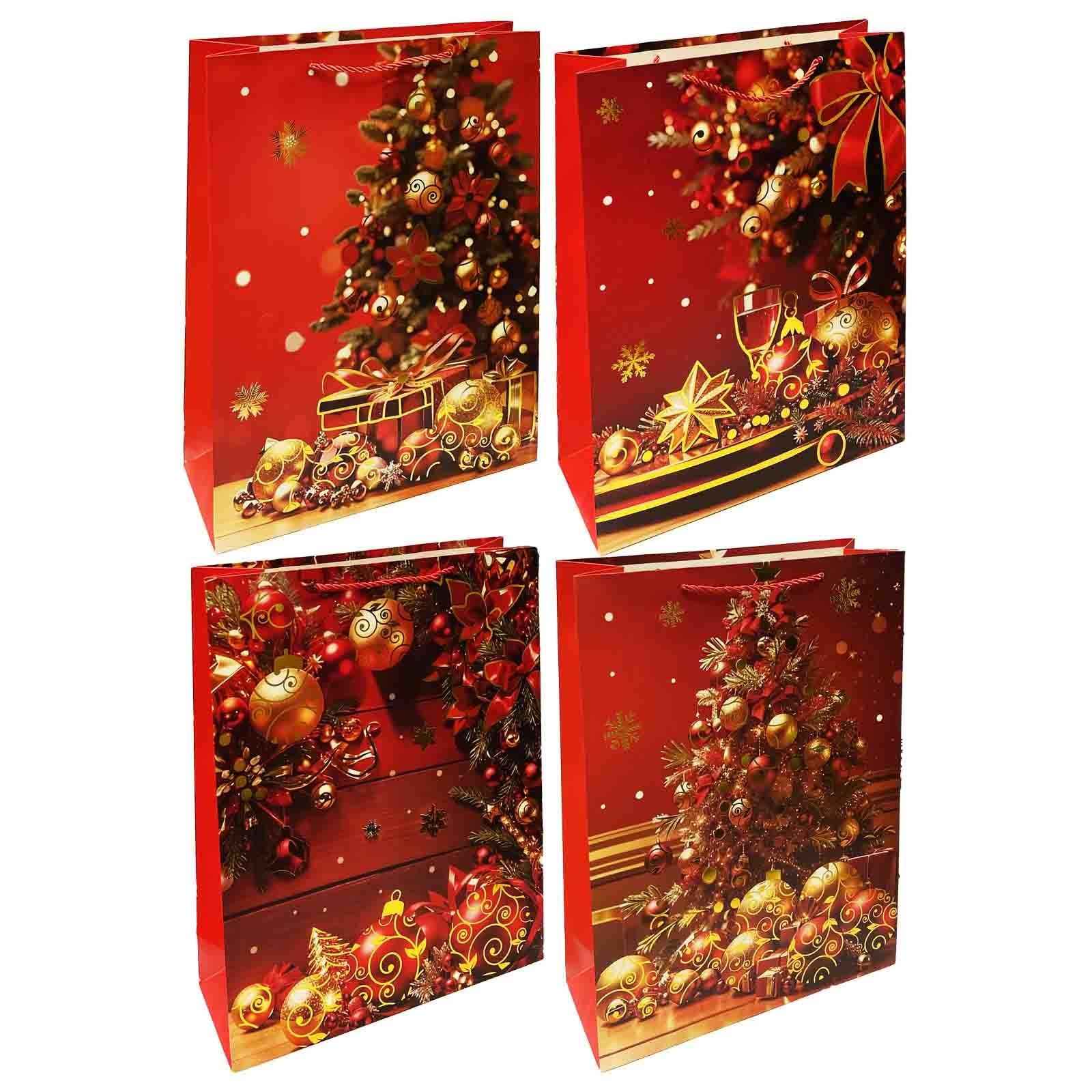 Geschenktasche-Set, S, 23x18cm, "Weihnachtsbaum, Weihnachtskugeln", rot