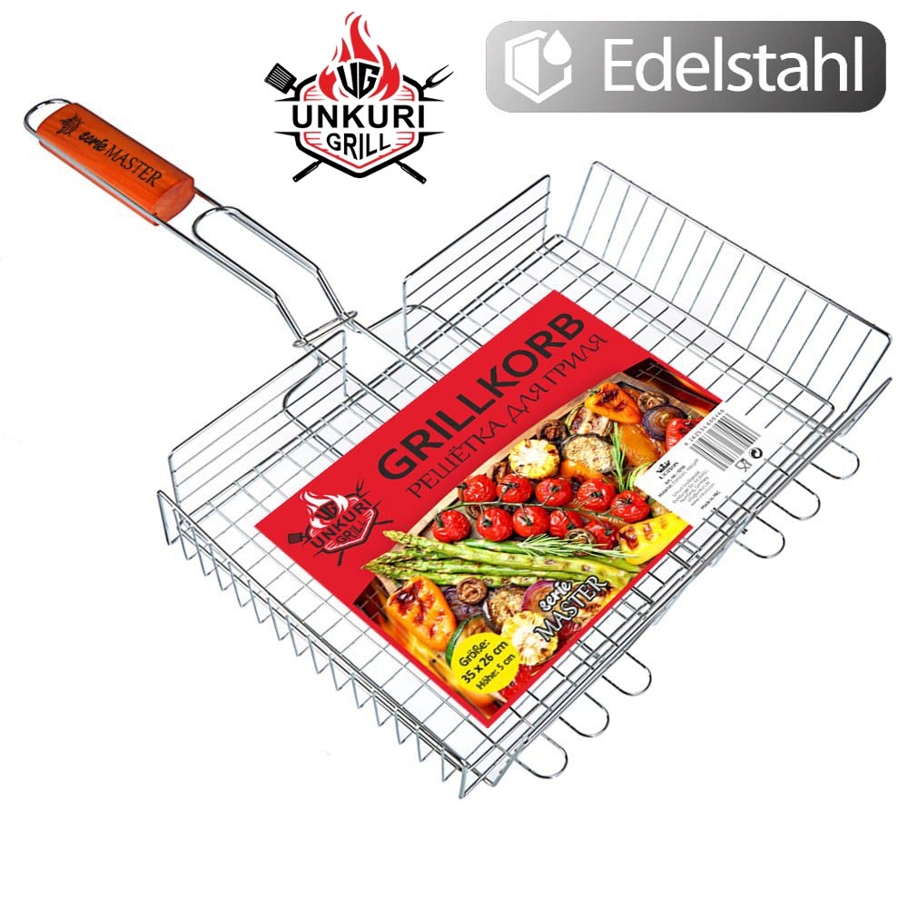 "Unkuri Grill" решетка гриль 35x26x60 см "Serie Master", нержавеющая сталь, деревянная рукоятка, с изменяемой высотой 5 см