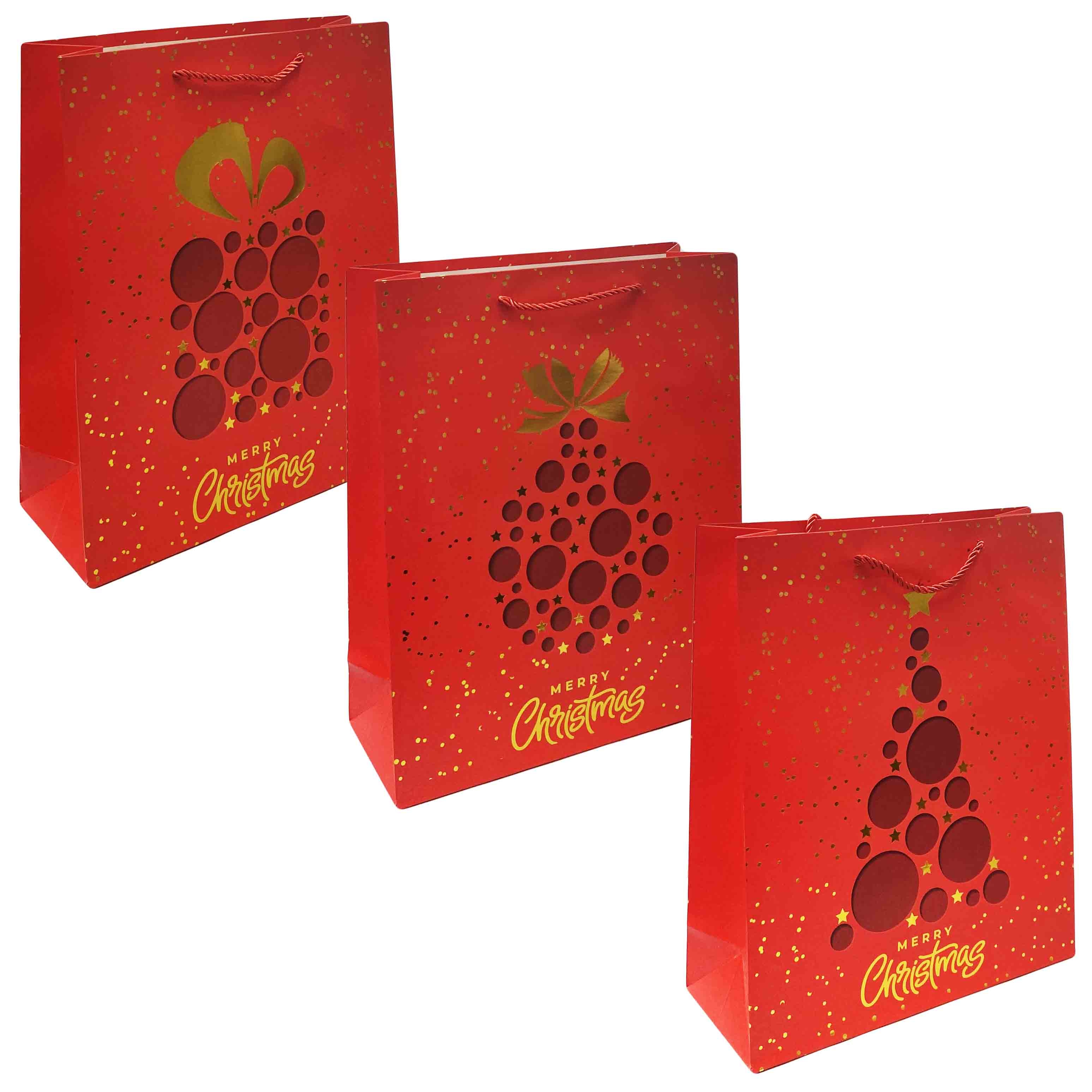 Geschenktasche, S, 23x18cm, "Weihnachtskugeln rot"