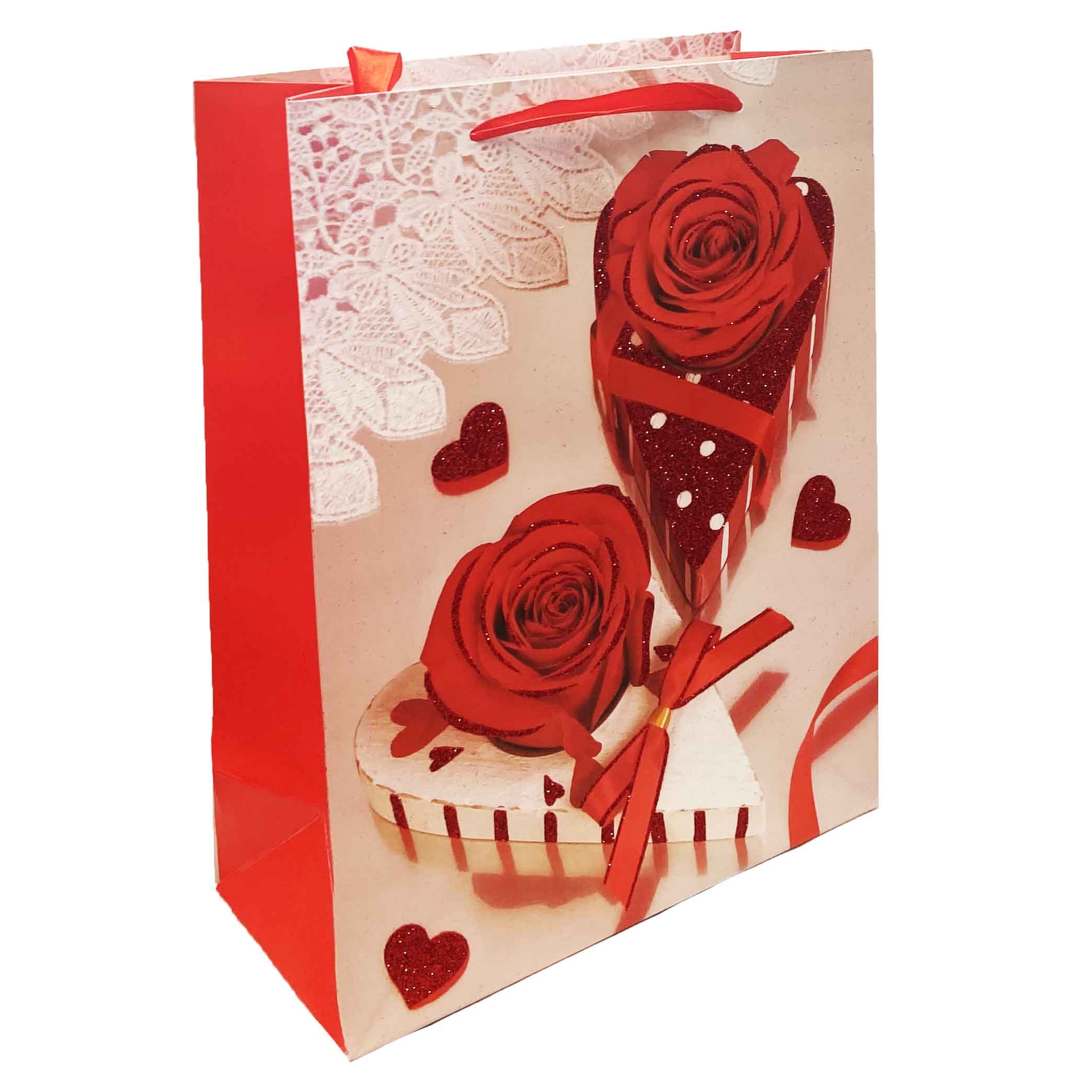 Geschenktaschen "Rosen und Herzen" M, 22x31 cm