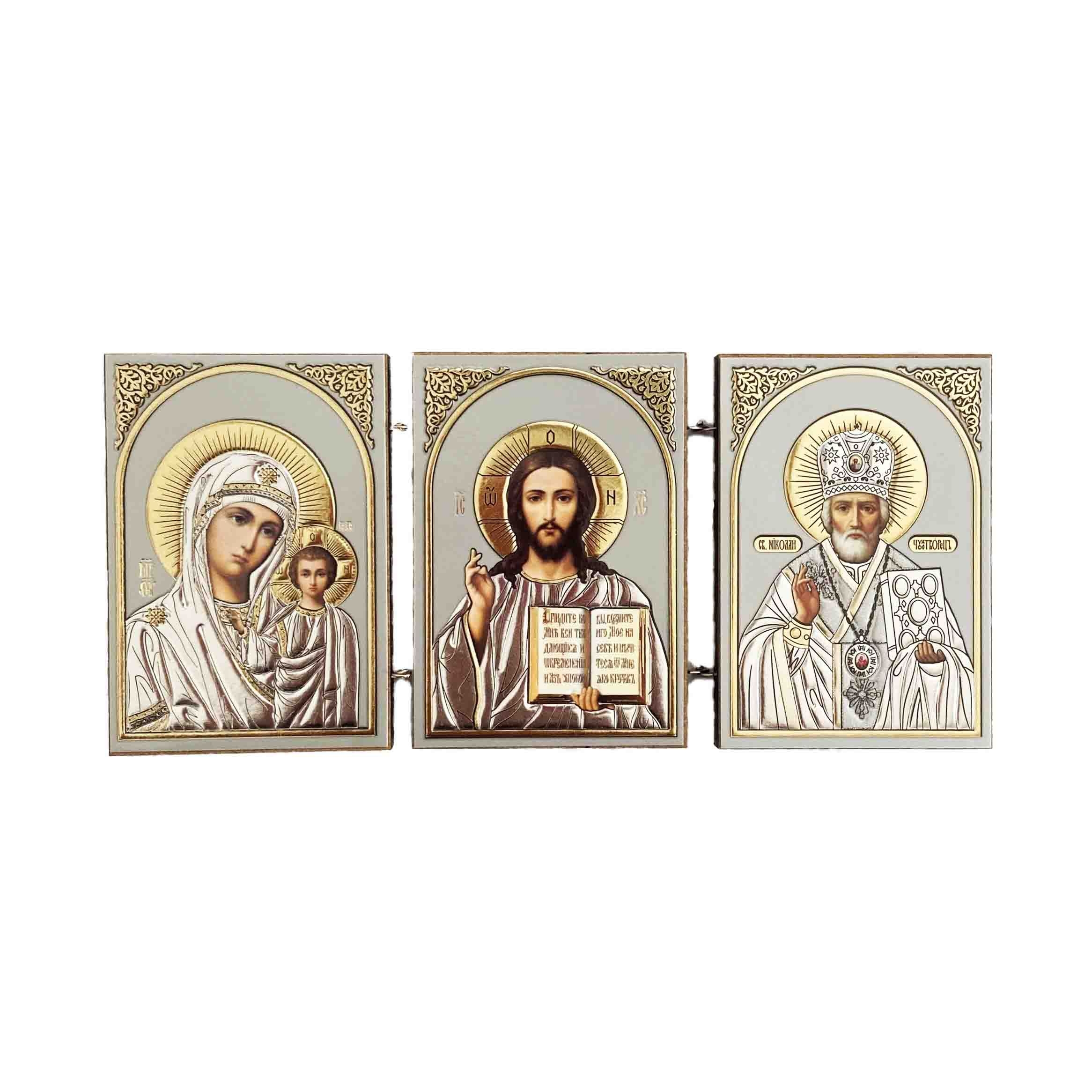 Ikone 3-fach (Holz), 6x9 cm