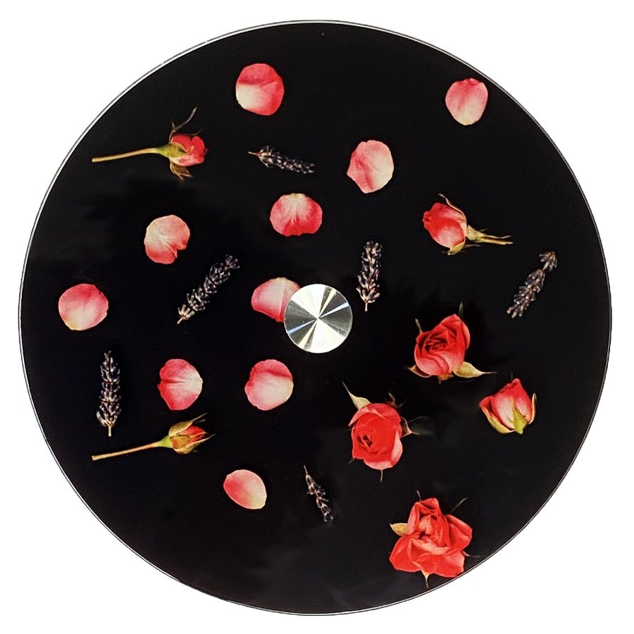 Glasplatte drehbar für Torten und Servieren "Rosen auf Schwarz", Ø 32 cm