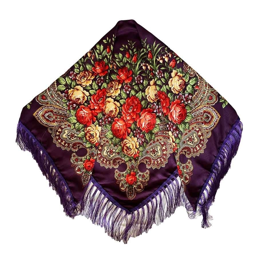 Платок "Народные мотивы", фиолетовый, 110x110 см
