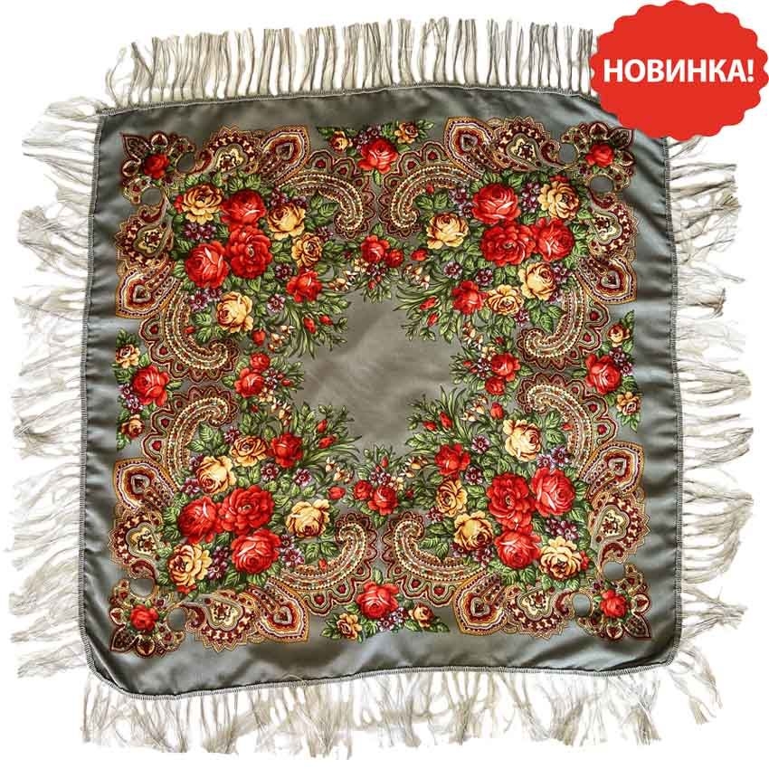 Kopftuch "Volksmotive", grau, 110x110 cm