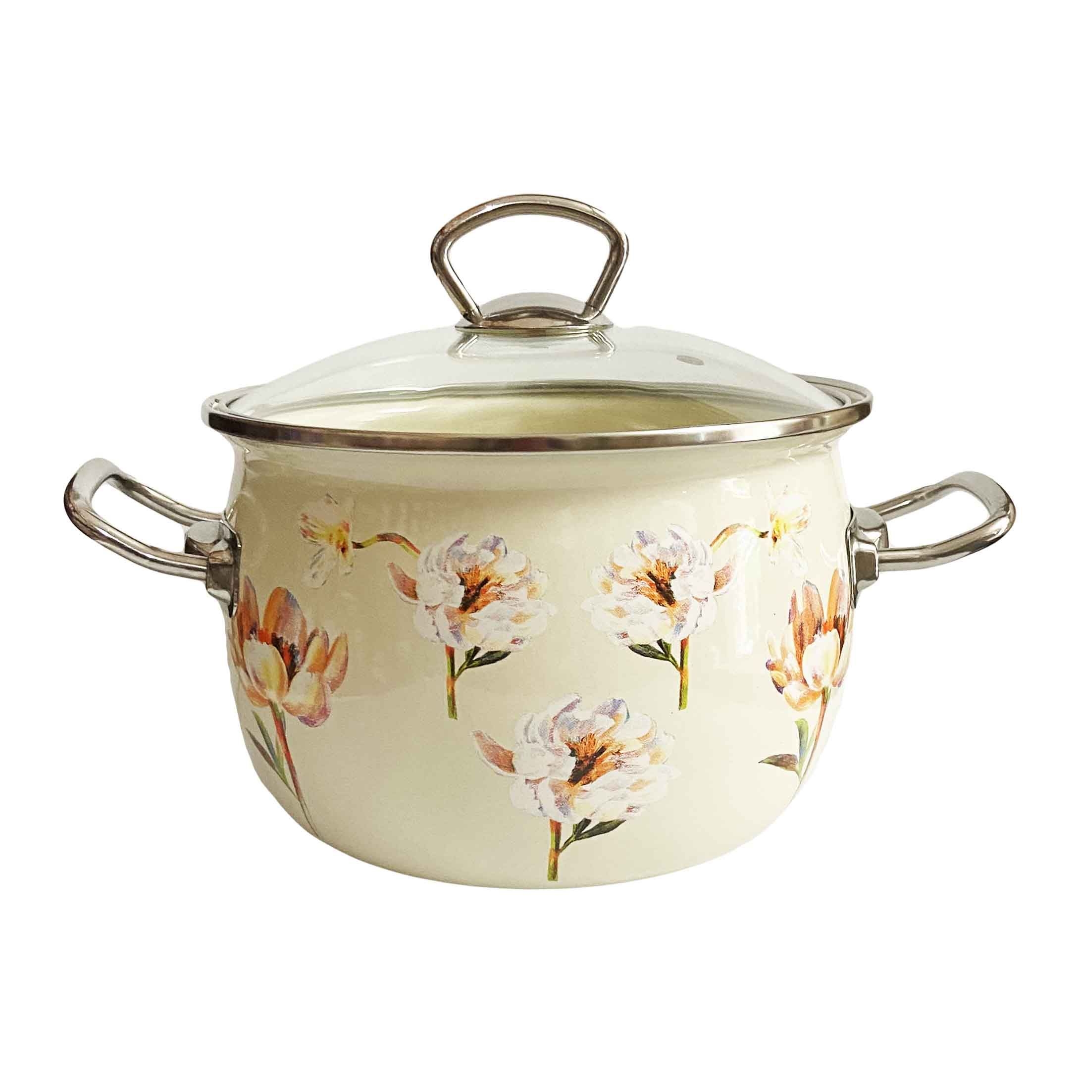 Topf "Blumenfantasie" beige, emailliert, 1,5 L, "Premium Plus"