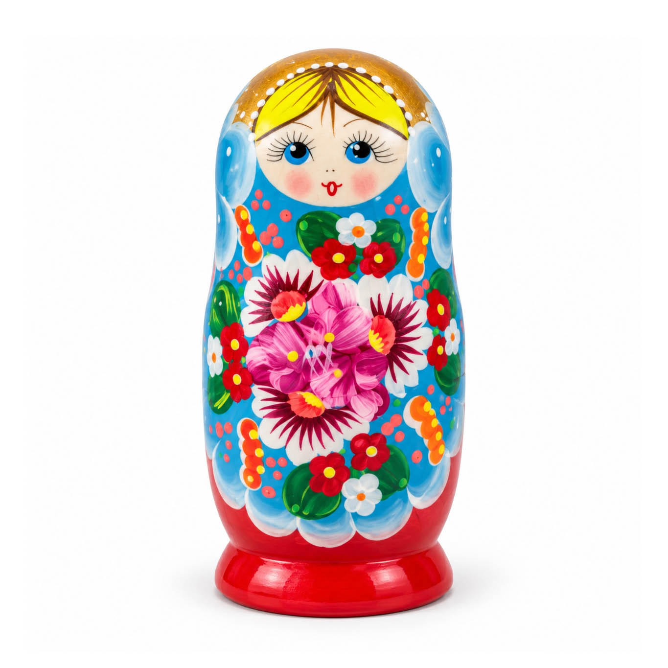 Матрёшка "Народная роспись" - "Голубая с красным", 15 см (5 мест)