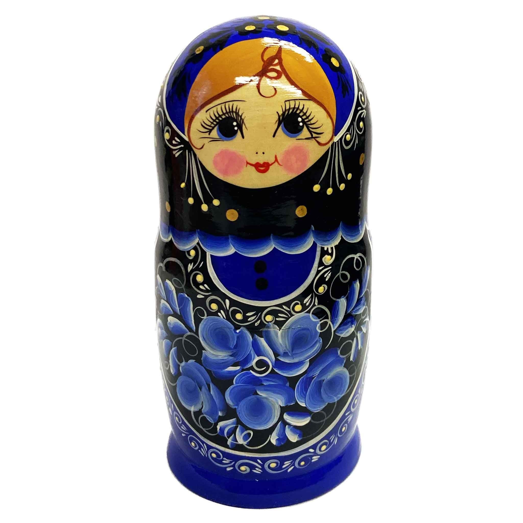 Matröschka "Volksmalerei - "Schwarz mit Blau", 17-18 cm (5 Figuren)