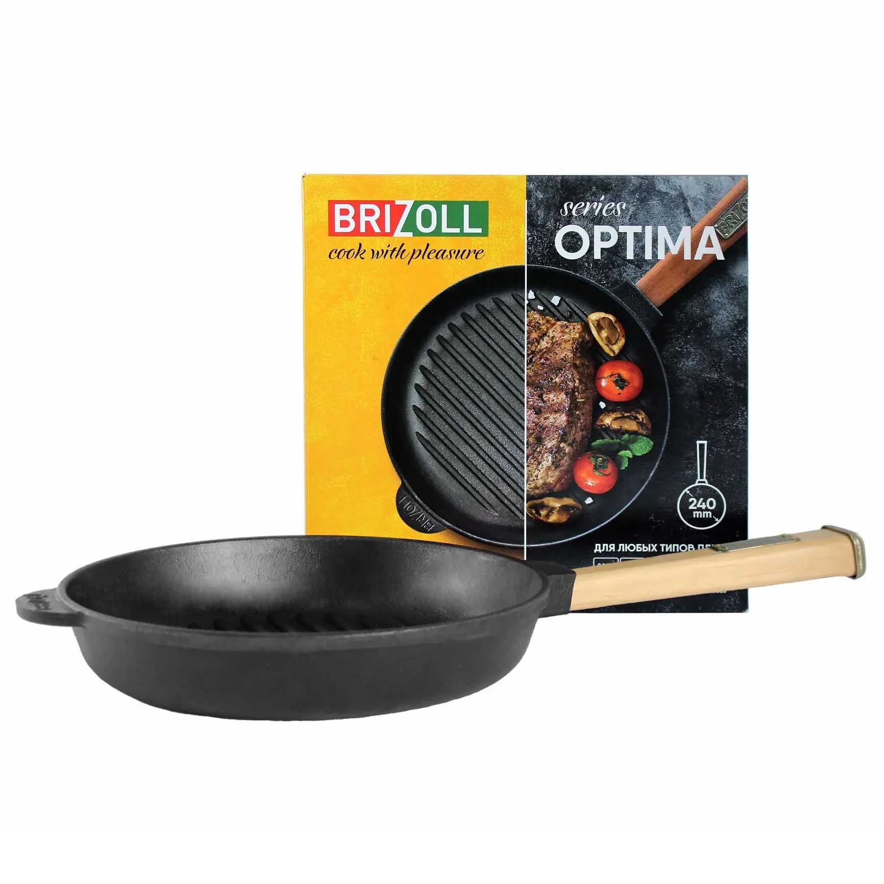 Grillpfanne aus Gusseisen, ⌀ 24 cm, H-4 cm (Buche)