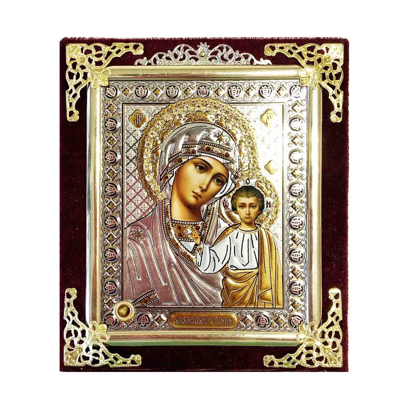Икона в бархате, малая, Казанская БМ , 10х12 см