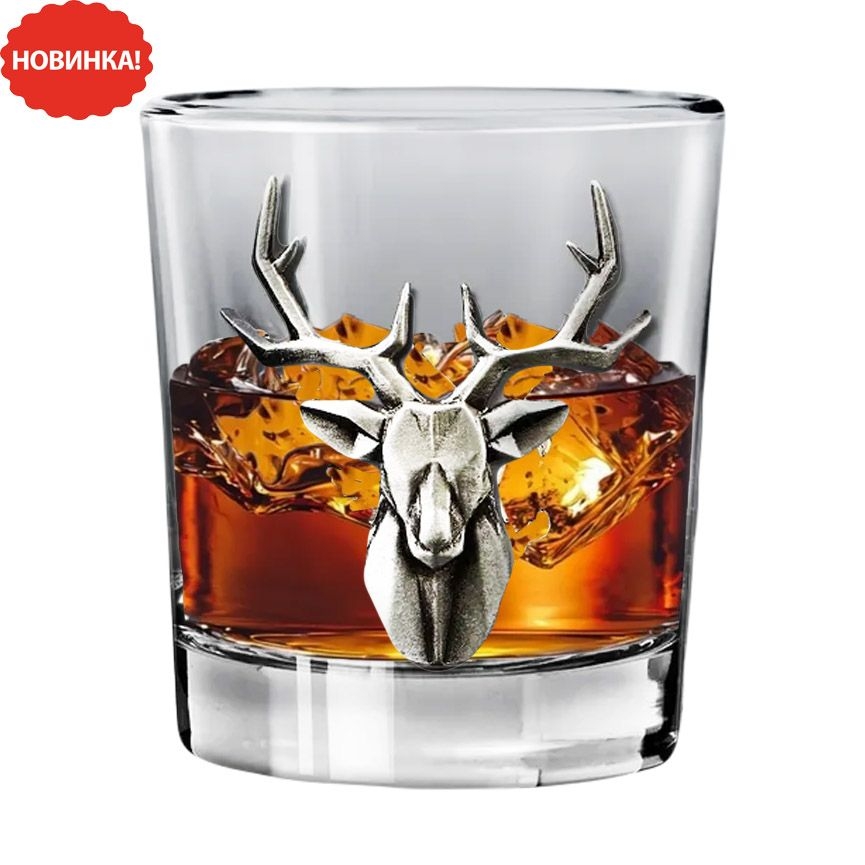Whiskyglas mit Metall „Hirsch“, 230 ml