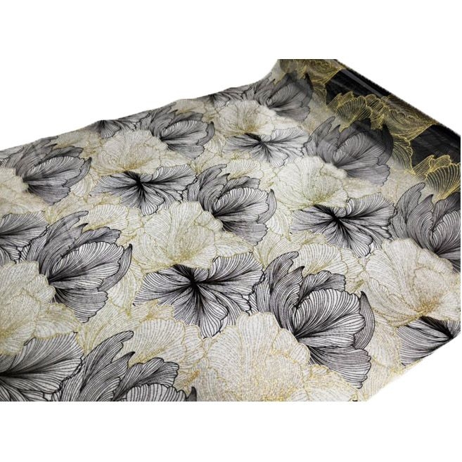 Tischdecke PVC "3D", 100cm/10m, Goldene und schwarze Blumen, (6103)