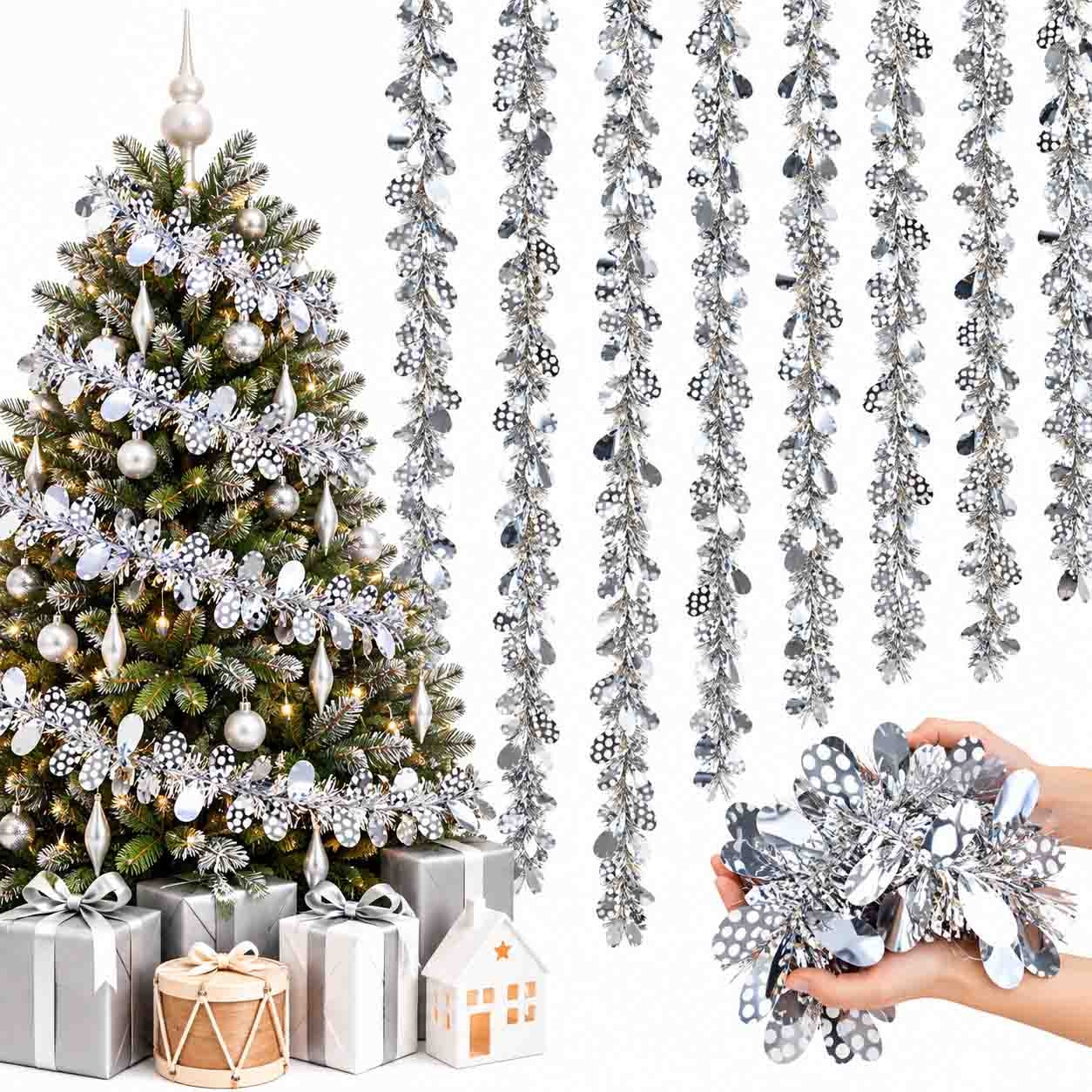 Tannenbaum-Lametta, Silbern mit Blütenblätter, Ø 9х150 cm