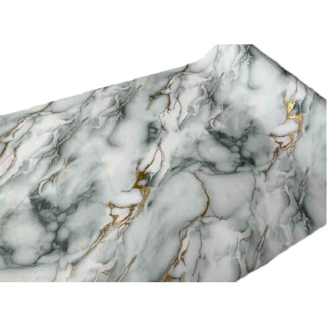 Tischdecke PVC "3D", 90cm/10m, Grauer Marmor mit Gold und Grün, (MB-61)