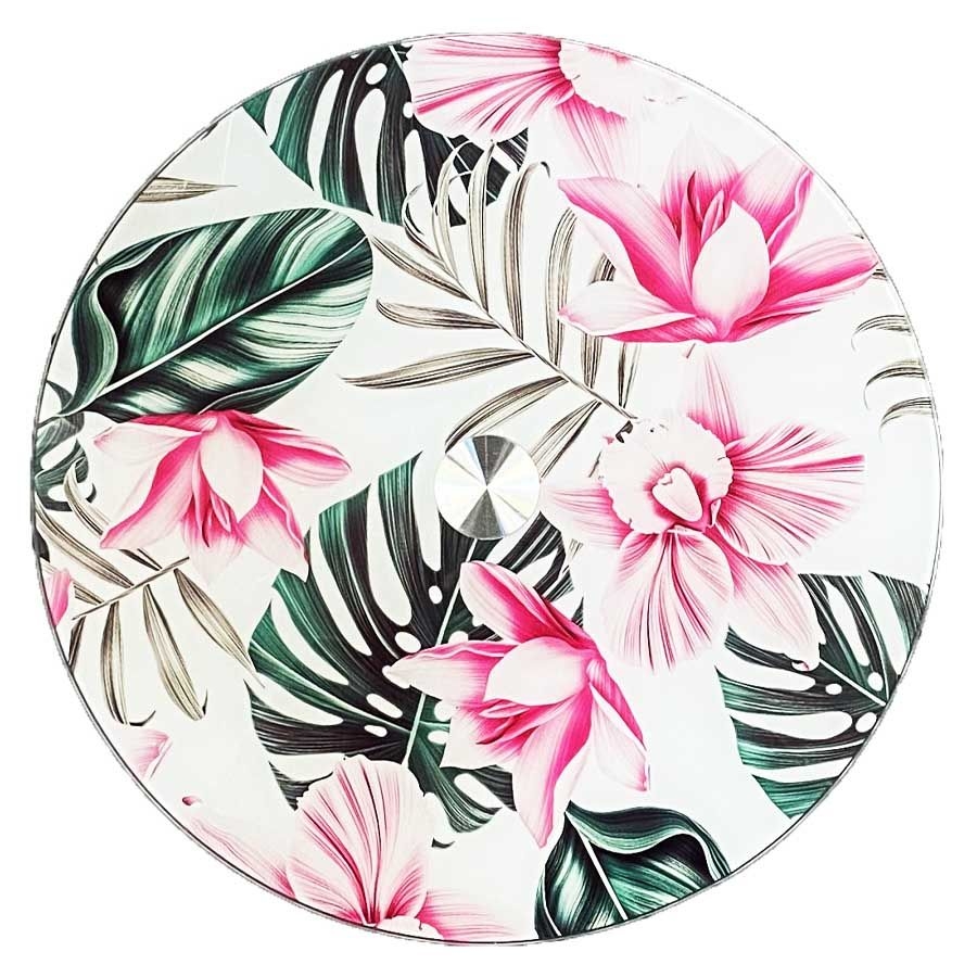 Glasplatte drehbar für Torten und Servieren "Tropen Red. Blumen", Ø 32 cm
